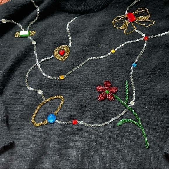 Drama International Vintage Black Wool Blend Beaded Sweater - Picture 4 of 7